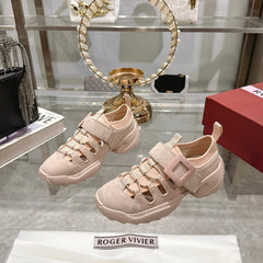 VIV' ON THE RUN TREKKY SNEAKERS IN BEIGE PINK FABRIC AND SUEDE
