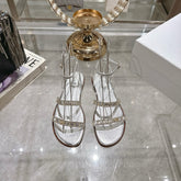 FLAT SANDALS 25S IN SILVER CALFSKIN RHINESTONES STRAP