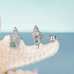 Conch Stud Earrings Inlaid Green Zirconia Hypoallergenic Earrings