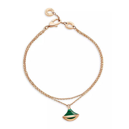 DREAM 1 MOTIF MALACHITE PINK GOLD DOUBLE CHAIN BRACELET