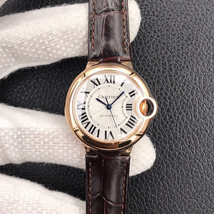 BALLON BLEU 33MM AUTOMATIC ROSE GOLD CASE BROWN LEATHER