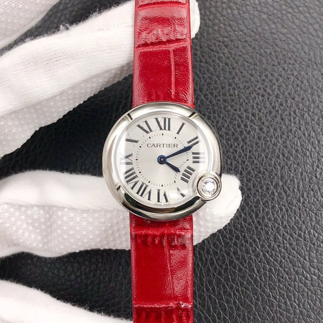 BALLON BLANC DE CARTIER QUARTZ STEEL CASE RED LEATHER