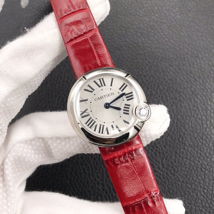 BALLON BLANC DE CARTIER QUARTZ STEEL CASE RED LEATHER