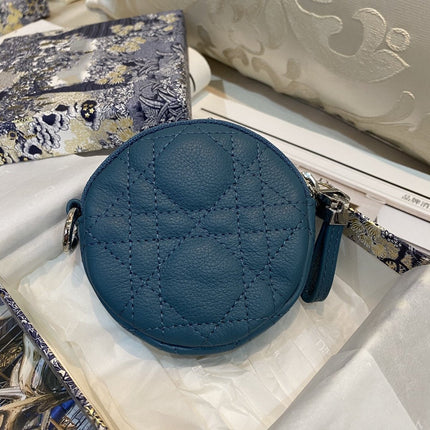 DETACHABLE CARO ROUND COIN PURSE DEEP OCEAN BLUE CANNAGE CALFSKIN