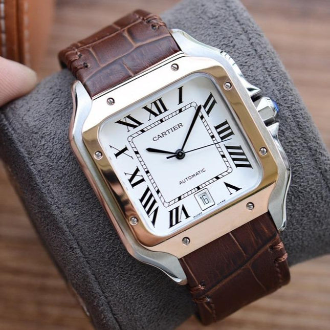 SANTOS DE CARTIE 39MM GOLD STEEL CASE LEATHER STRAP