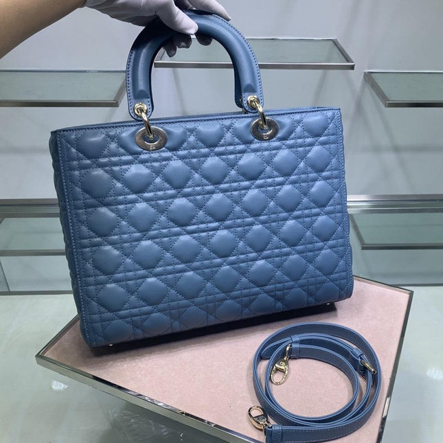 LARGE LADY BAG 32CM BLUE CANNAGE LAMBSKIN