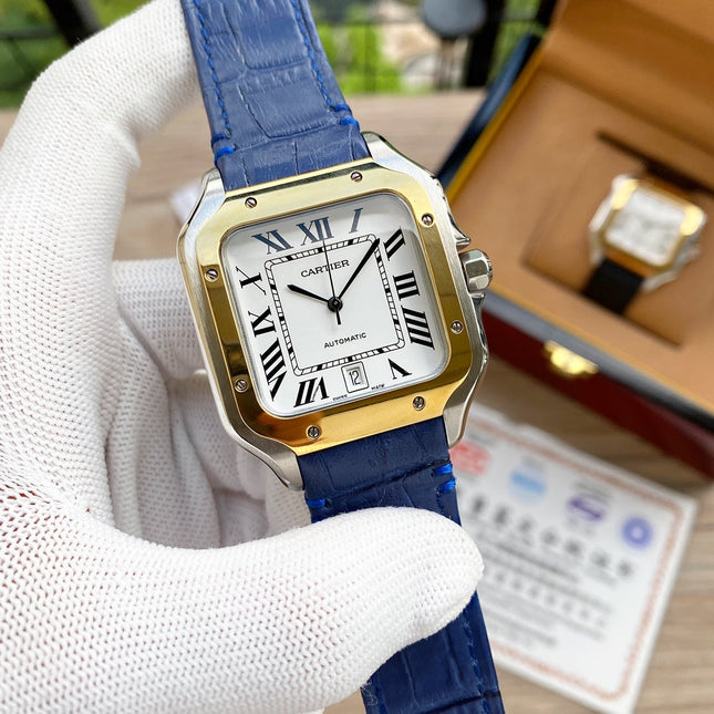 SANTOS 38MM GOLD STEEL AUTOMATIC LEATHER