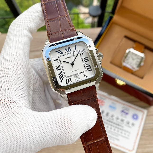 SANTOS 38MM STEEL AUTOMATIC LEATHER