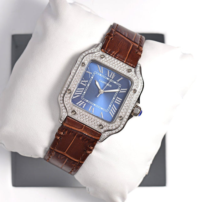 SANTOS LADY 35MM QUARTZ STEEL CASE LEATHER