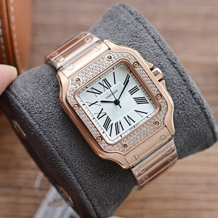 SANTOS LADY 35MM QUARTZ 35MM ROSE GOLD DIAMOND