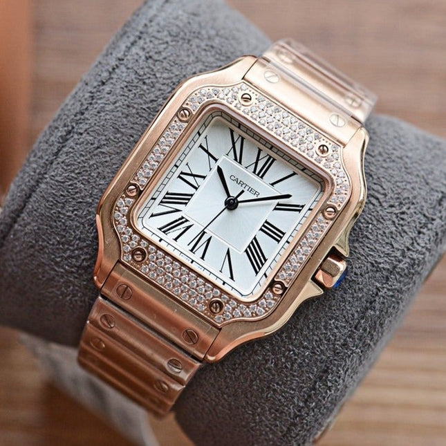 SANTOS LADY 35MM QUARTZ 35MM ROSE GOLD DIAMOND