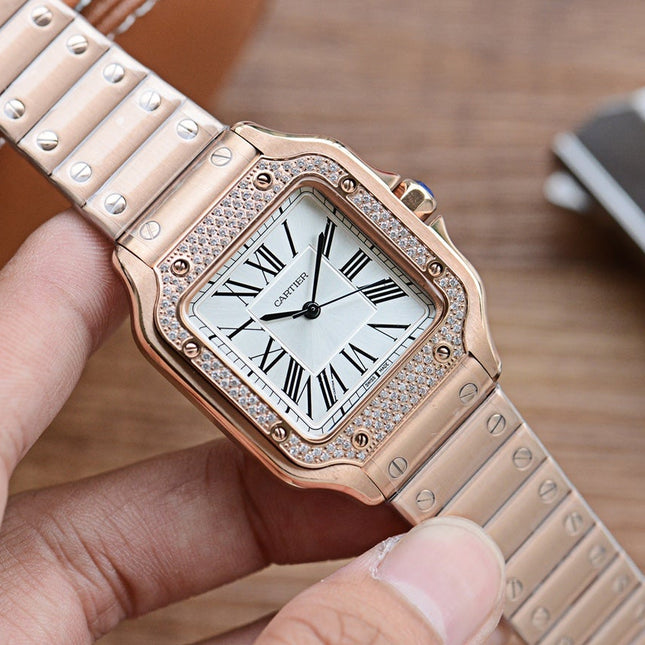 SANTOS LADY 35MM QUARTZ 35MM ROSE GOLD DIAMOND