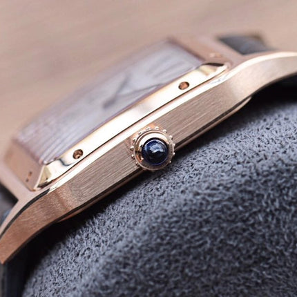 SANTOS DUMONT QUARTZ 33MM ROSE GOLD LEATHER