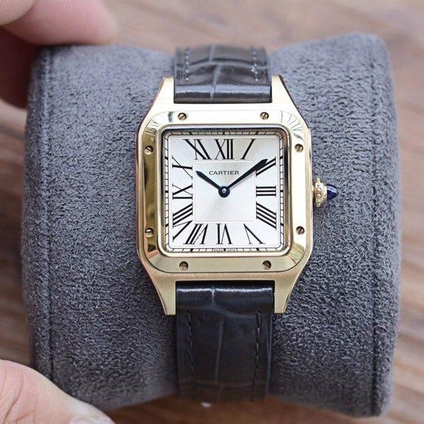 SANTOS DUMONT QUARTZ 33MM GOLD LEATHER