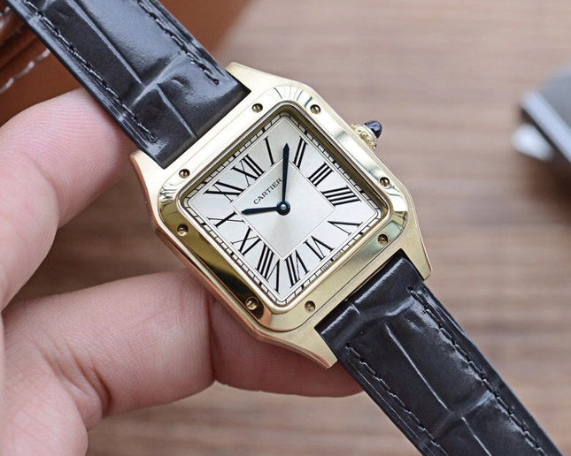 SANTOS DUMONT QUARTZ 33MM GOLD LEATHER