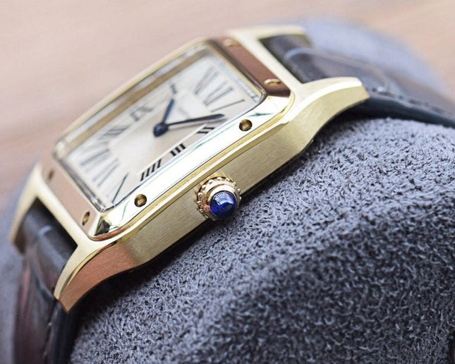 SANTOS DUMONT QUARTZ 33MM GOLD LEATHER