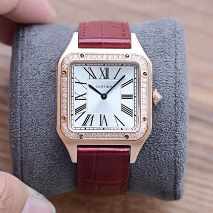 SANTOS DUMONT QUARTZ 33MM ROSE GOLD DIAMOND BEZEL