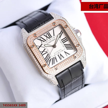 SANTOS 100XL 42MM DIAMOND ROSE GOLD BEZEL