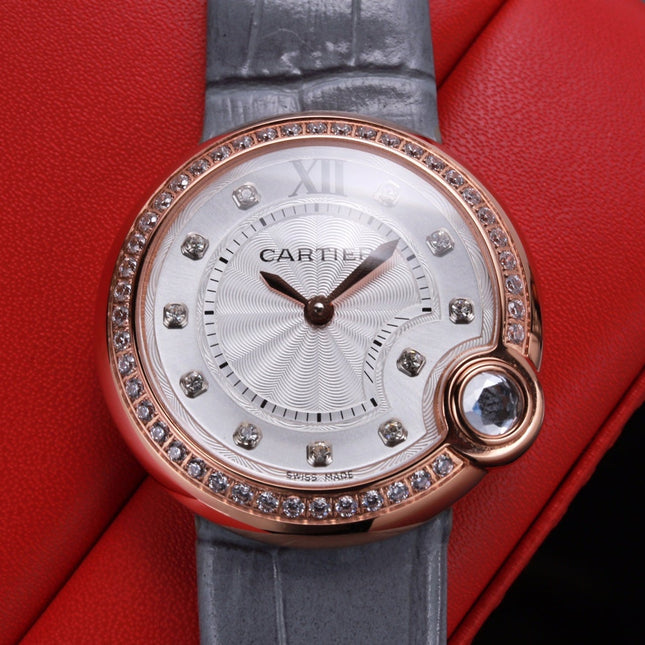 BALLON BLANC 33MM AUTOMATIC DIAMOND NUMERALS LEATHER