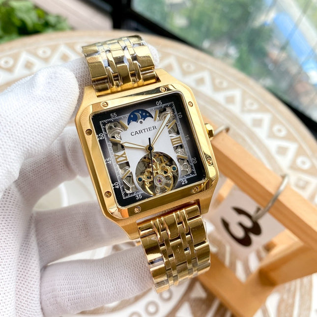 SANTOS 42 GOLD CASE SKELETON DIAL