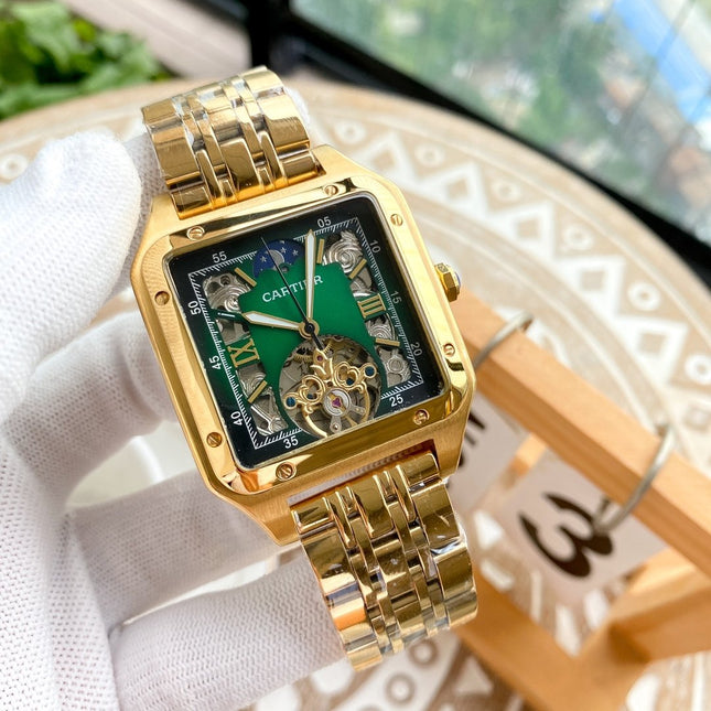 SANTOS 42 GOLD CASE SKELETON DIAL