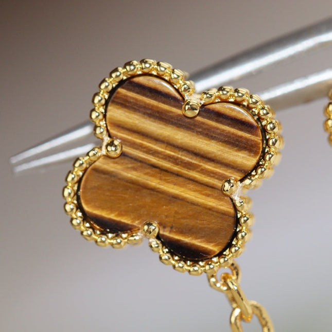 CLOVER EARRINGS GOLD TIGER EYE CARNELIAN 2 MOTIF