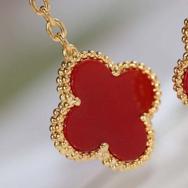 CLOVER EARRINGS GOLD TIGER EYE CARNELIAN 2 MOTIF