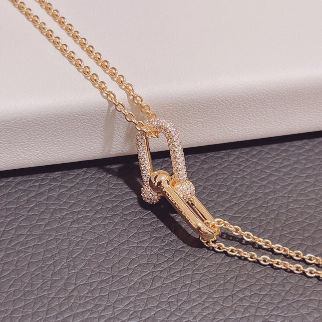 HARDWEAR DOUBLE LINK PEDANT PINK GOLD DIAMOND NECKLACE