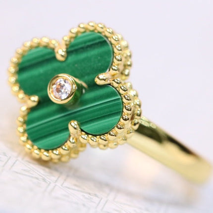 CLOVER MALACHITE RING GOLD DIAMOND