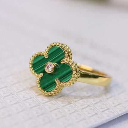 CLOVER MALACHITE RING GOLD DIAMOND