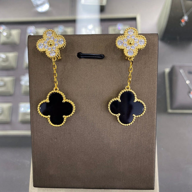 CLOVER 2 MOTIFS DIAMOND GOLD EARRINGS