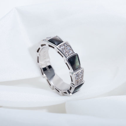 SERPENTI RING SILVER DIAMOND BLACK MOP 4MM