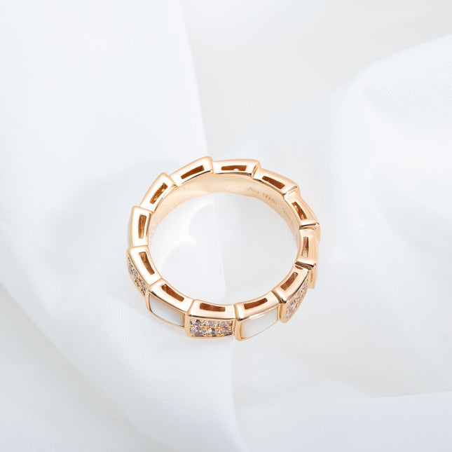 SERPENTI RING PINK GOLD MOP DIAMOND PAVED 4MM