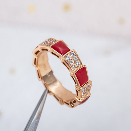 SERPENTI RING PINK GOLD CARNELIAN DIAMOND PAVED 4MM