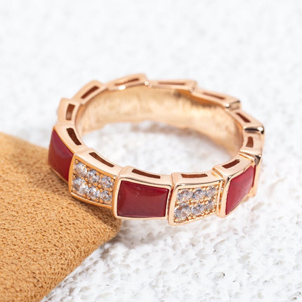 SERPENTI RING PINK GOLD CARNELIAN DIAMOND PAVED 4MM