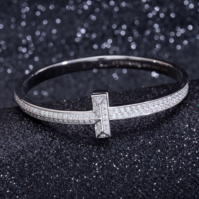 WIDE DIAMONDS HINGED BANGLE SILVER