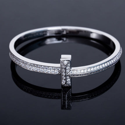 WIDE DIAMONDS HINGED BANGLE SILVER