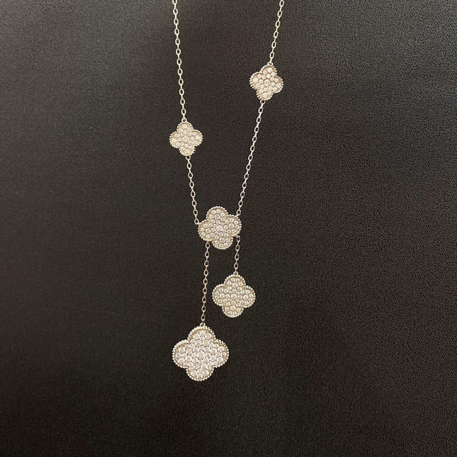 CLOVER 5 MOTIFS SILVER DIAMONDS NECKLACE