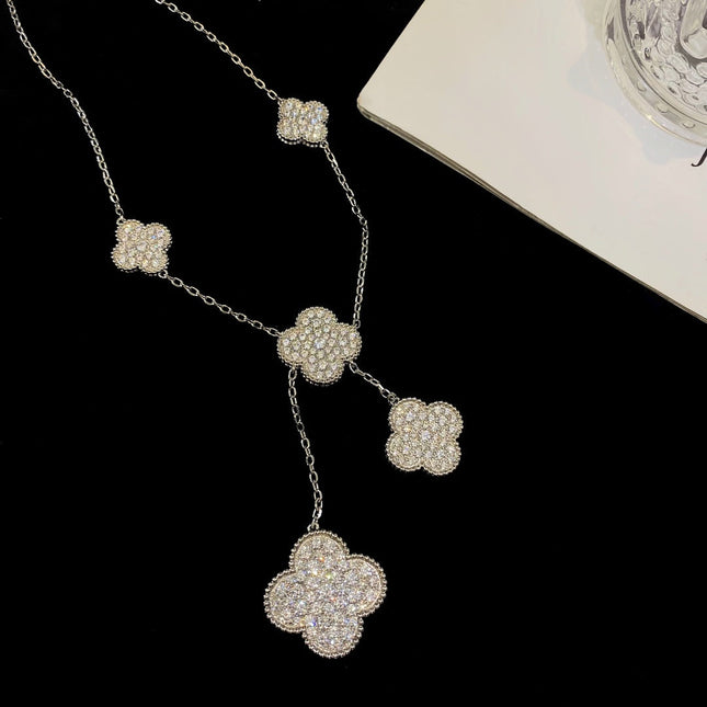 CLOVER 6 MOTIFS SILVER DIAMONDS NECKLACES