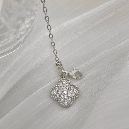 CLOVER 5 MOTIFS SILVER DIAMONDS NECKLACE