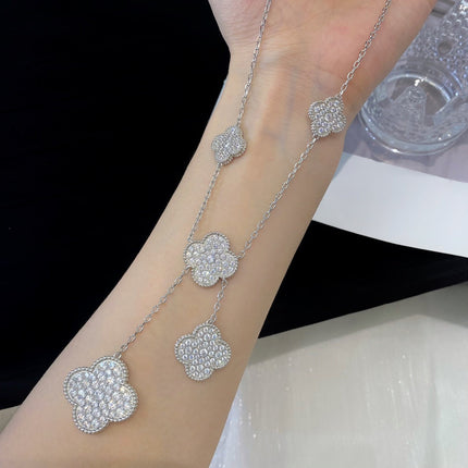 CLOVER 6 MOTIFS SILVER DIAMONDS NECKLACES