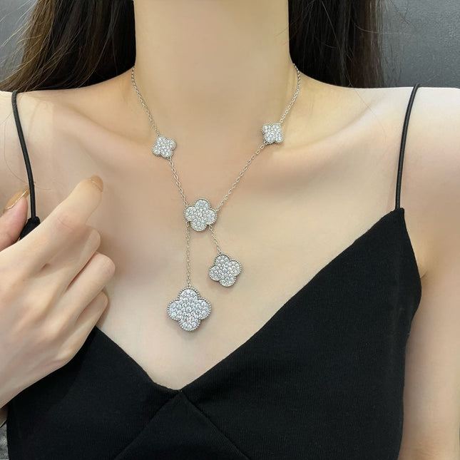 CLOVER 6 MOTIFS SILVER DIAMONDS NECKLACES