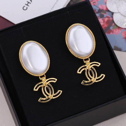 DOUBLE C GOLD WHITE DROP EARRINGS