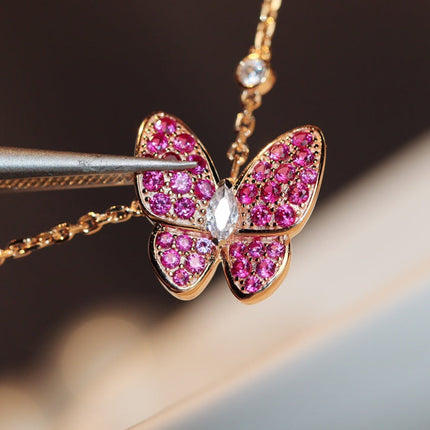 BUTTERFLY RED DIAMOND PINK GOLD NECKLACE