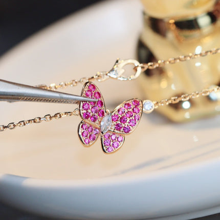 BUTTERFLY RED DIAMOND PINK GOLD NECKLACE