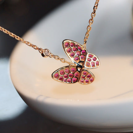 BUTTERFLY RED DIAMOND PINK GOLD NECKLACE