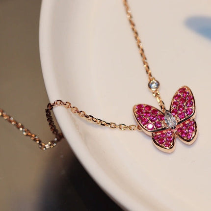 BUTTERFLY RUBY DIAMOND ROSE GOLD NECKLACE