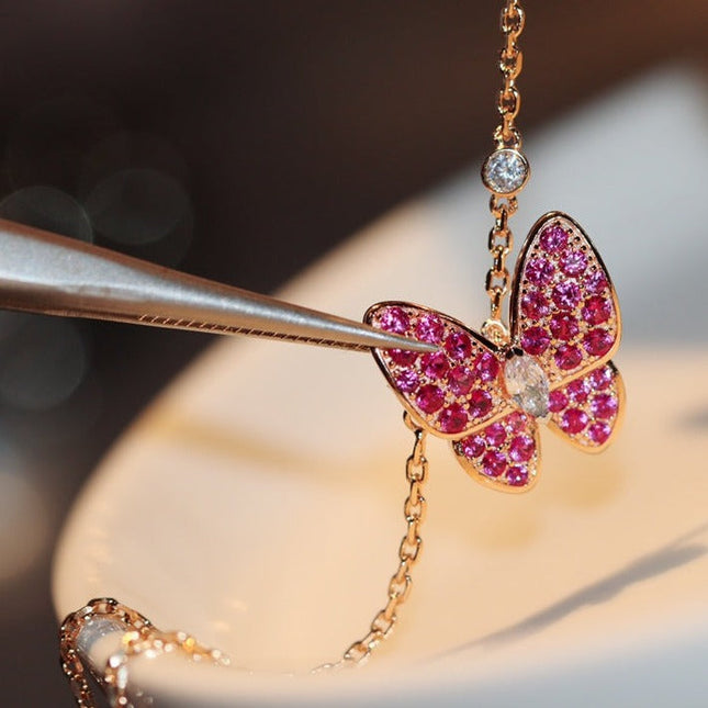 BUTTERFLY RUBY DIAMOND ROSE GOLD NECKLACE