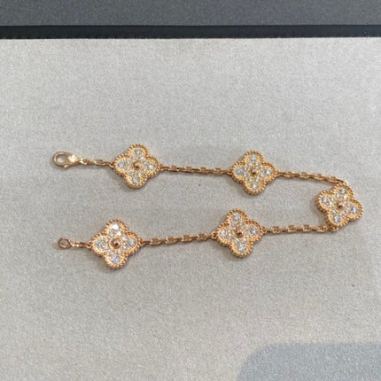 CLOVER 5 MOTIFS PINK GOLD DIAMOND BRACELET