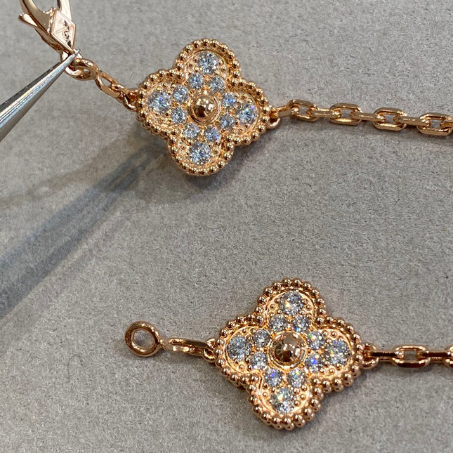 CLOVER 5 MOTIFS PINK GOLD DIAMOND BRACELET